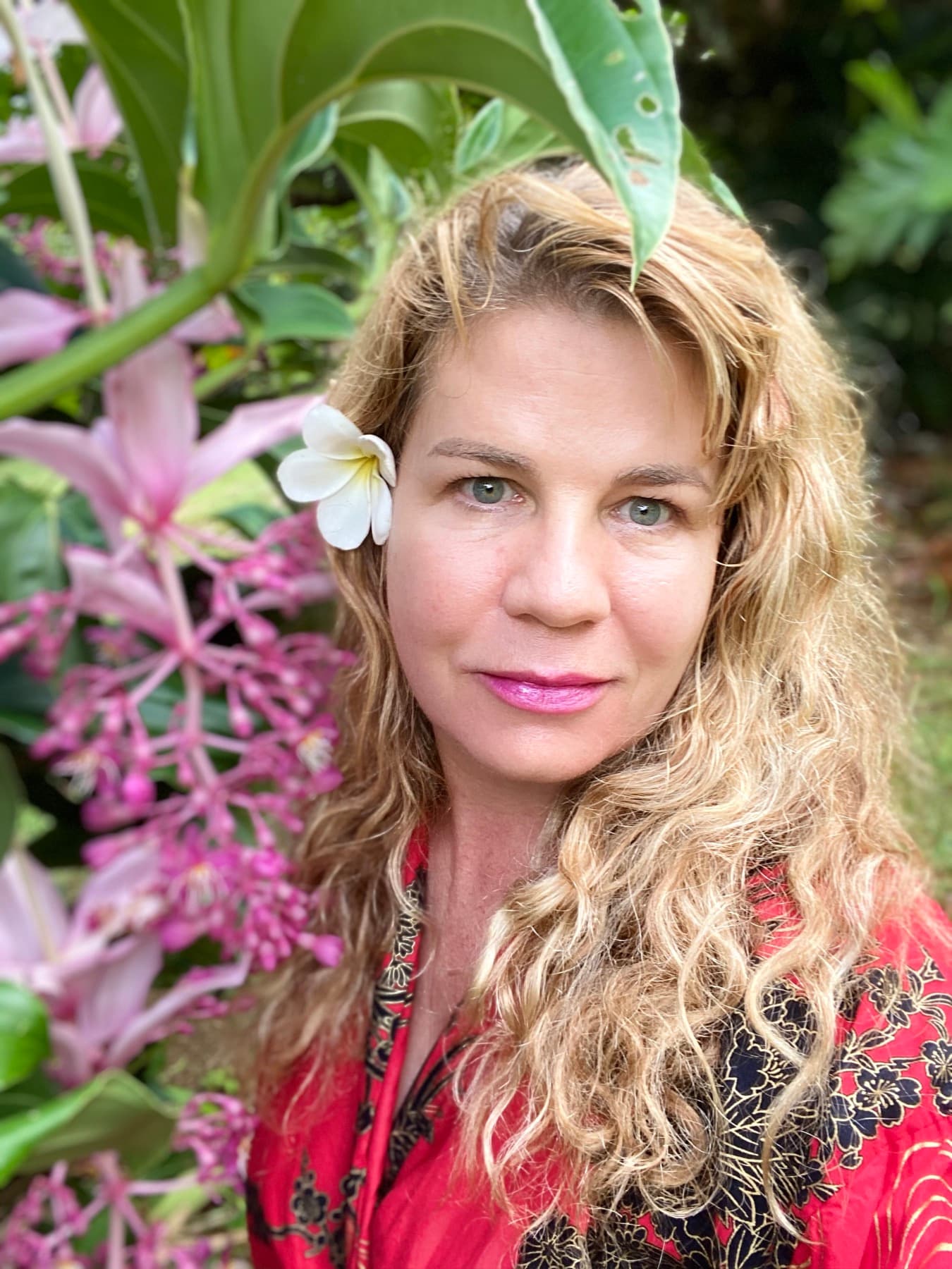 Portrait with tropical orchids